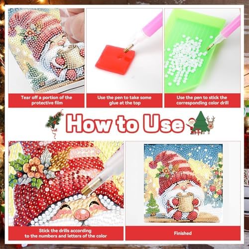 xackcme 4 PCS Diamond Art Painting Kits for Kids, Christmas Diamond Art for Kids Ages 4-8-12, Cardinal Gnome Snowmen Owl Gem Painting Kit Crafts Beginners for Xmas Gift Home Wall Decor (6x6 inch)