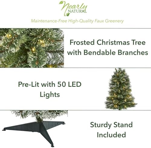Nearly Natural 3ft. Wisconsin Slim Snow Tip Pine Artificial Christmas Tree with 50 Clear LED Lights