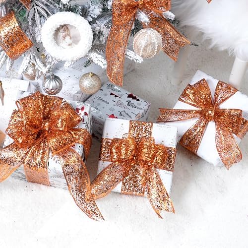 MAYREEL 2.5 Inch Orange Mesh Wired Halloween Ribbon Metallic Sequin Glitter Web for Christmas Tree Gift Wrapping Crafts Topper Bows Wreaths Holiday Decor Garland 10 Yards