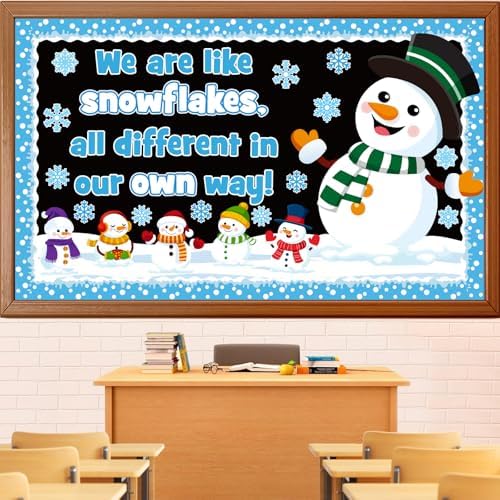 Winter Snowman Bulletin Board Decoration Set, Winter Christmas Snowflake Classroom Decorations Snowman Snowflake Cutouts Holiday Library School Home Window Wall Door Decor for Teacher