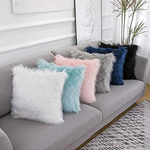 WLNUI Set of 2 White Christmas Decorative Fluffy Pillow Covers New Luxury Series Merino Style Faux Fur Throw Pillow Covers Square Fuzzy Cushion Case for Sofa Bedroom Living Room Home Decor 18x18 Inch