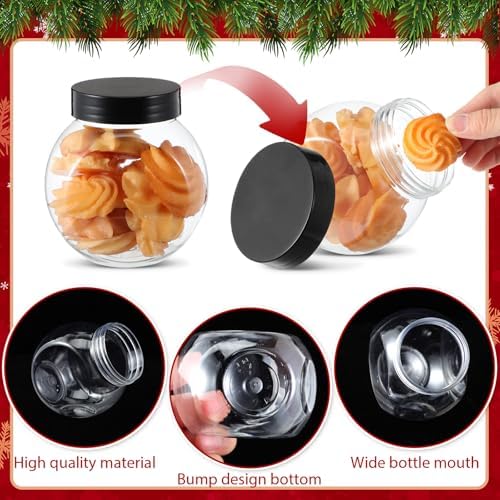 12 Pcs Plastic Candy Jars for Christmas Party Favors Snowman Christmas Candy Jars with Lids,Stickers,Ribbon Clear Xmas Cookie Jar Container Chocolate Storage Jar for Marshmallow Gift