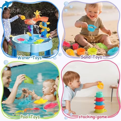 11 PCS Toddler Bath Toys for Kids Ages 1-3 Baby Shower Toys Mold Free Bathtub Toys for 12-18 Months Pool Water Table Beach Sand Toys Stacking Cups for Kids 2-4 Christmas Birthday Gifts for Boys Girls