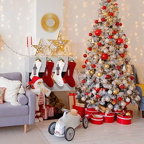 XIMISHOP 4PCS Christmas Stockings, 18inch Large Personalized Cable Knitted Xmas Hanging Stocking Decorations with Name Tags for Holiday Christmas Party Family Decor (Red and White)