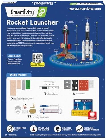 Smartivity Rocket Launcher STEM Kit for Kids 6, 7, 8, 9, 10, 11, 12 Years Old | Build Your Own Rocket and Launcher | Christmas, Birthday Gift for Smart Kids | DIY Science Toy for Boys & Girls