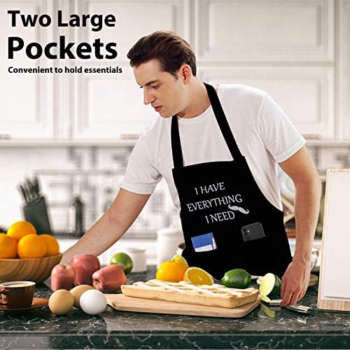 YIKA® I AM EVERYTHING® Apron Couples, Christmas Gifts for Couples: Waterproof Aprons for Women Men, with Adjustable Neck Strap with Extra Long Ties, 2 Pockets (Black)