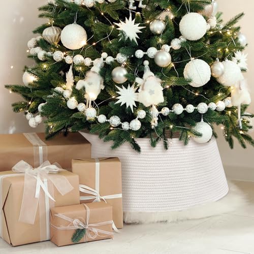 Beautiful Christmas Tree Collar - Modern 28" Cotton Rope Tree Ring - Easy to Set Up Christmas Skirt Enhances Your Holiday Home Decor