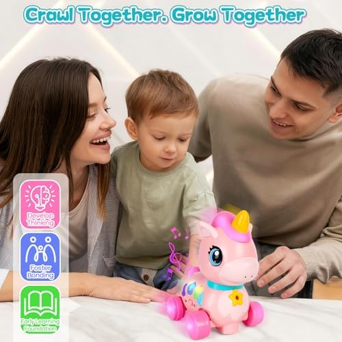 Baby Unicorn Toy 6-12-18 Months with Music & Lights Explore Bilingual Educational For Toddler Sensory Development Learning Walking Moving Crawling Tummy Time Toys Christmas Birthday Gifts for Infants