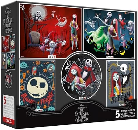 Ceaco - 5 in 1 Multipack - Disney - Tim Burton's The Nightmare Before Christmas - (2) 300 Piece, (2) 500 Piece, (1) 750 Piece Jigsaw Puzzles