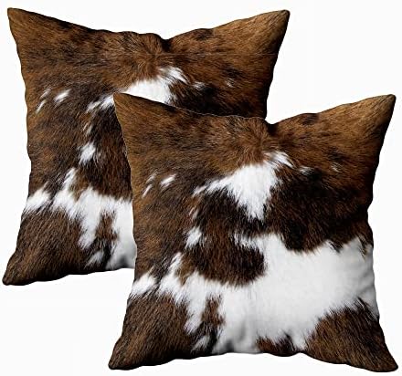 TOMWISH Pack of 2 Throw Pillow Covers Christmas Cowhide Printing Western 18x18 Pillow Cover,Decorative Throw Pillows Cushion Covers for Home Living Room Sofa Bedroom
