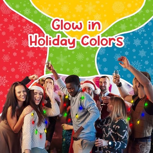 Windy City Novelties LED Christmas 9 Bulb Necklace with 6 Dynamic Light Modes for Adults Christmas Parties, Caroling, Gatherings & Party Favors - 1 Pack