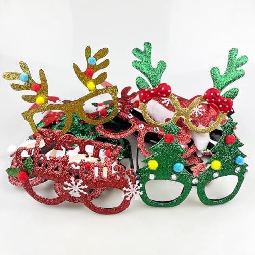 JoFAN 12 Pack Christmas Glasses Glitter Glasses Frames Costume Accessories for Christmas Decorations Party Favors Stocking Stuffers Party Supplies