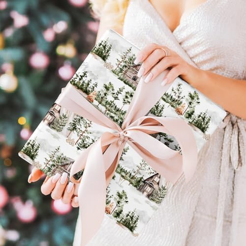 Whaline 12Pcs Christmas Watercolor Forest Cotton Fabric Bundles 18 x 22 Inch Green Christmas Tree Flower Deer Fat Quarter Xmas Quilting Patchwork for DIY Handmade Sewing Crafting