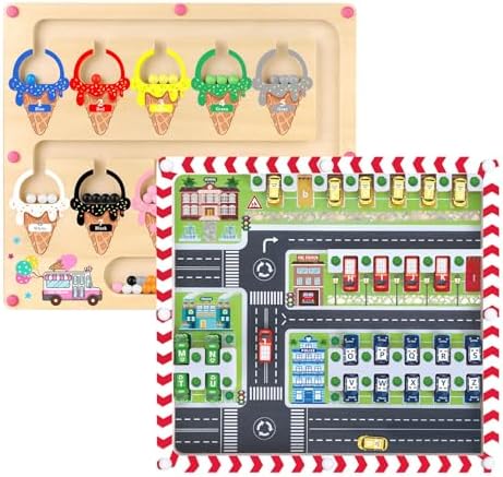 2 in 1 Magnetic Color and Number Maze,Alphabet Maze,Montessori Toy for 3-6 Years Old,Wooden Magnet Balls Puzzles,Toddler Busy Board Game,Preschool Learning Activities,Christmas & Birthday Gift for Kid