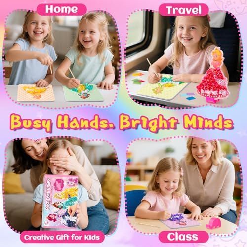 CrispPlay Princess Unicorn Girl Toys, Crafts for Kids Ages 4-8 8-12, 9pcs Poke Art Craft Kits for 4 5 6 7 8 9 Year Old Girls Birthday Christmas Gifts, Pretty Princess Game, Mess Free, Funny