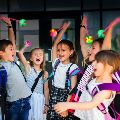 Wettarn 24 Pcs 2.6 Inch Bouncy Light up Ball for Kids LED Flashing Spiky Sensory Stress Balls Fidget Sensory Glow Toys Carnival Prizes Bulk School Halloween Christmas Party Favor(Basketball)