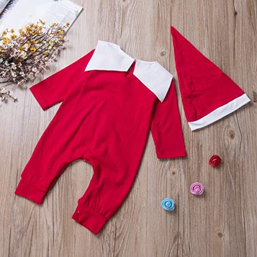 Newborn Baby Boy Girl Christmas Outfit Elf Costume with Hat Toddler Infant Long Sleeve Romper Onesie
