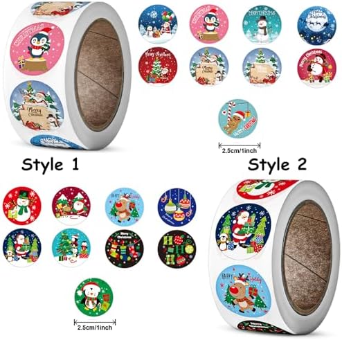 1000 Pcs Christmas Stickers Roll - 1 Inch Self Adhesive Envelope & Round Stickers for Xmas Party Supplies, Holiday Greetings