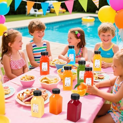 12 Pack Plastic Juice Bottles Empty Bottles with Caps Reusable Juice Containers with Leak-Proof Lids Black, Clear Bottles for Juicing, Milk, Smoothie, Drinking, and Beverages Christmas Gifts (8 OZ)