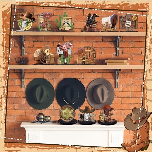 12 Pcs Western Centerpieces Wild West Party Decorations 3.94 Inches Christmas Western Wooden Centerpieces for Tables for Party Decorations Birthday Baby Shower(Brown,Cowboy)