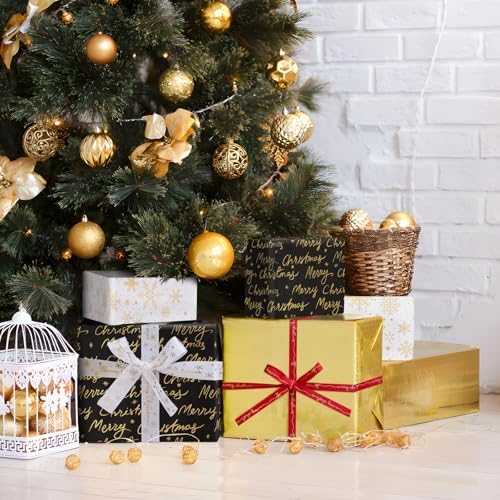 YANGTE Christmas Wrapping Paper Mini Rolls, 3 Rolls 17" x 120" Gift Wrapping Paper Christmas rolls, Holiday Wrapping Papers Black White Gold