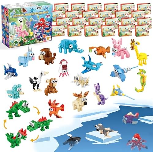 Party Favors for Kids - 24 Pack 72 Kinds of Animals Building Block Toy Stocking Stuffers Classroom Prizes Goodie Bags Easter Gifts Building Set, Christmas Birthday Gift for Boys Girls Ages 6-12+