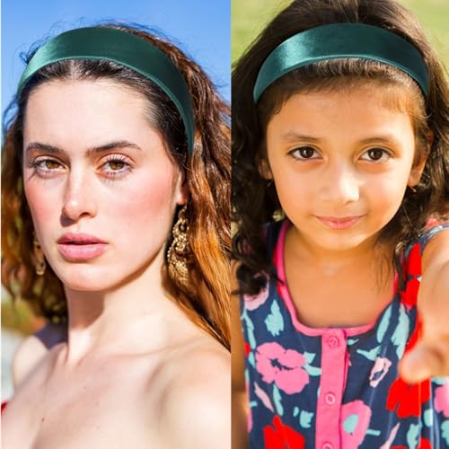 1.5 Inch Dark Green Headband for Women Non Slip, Satin Slik Headband Fashion Plain DIY Head Band Wide Hair Band for Girls Gift Holiday Hair Accessories Christmas