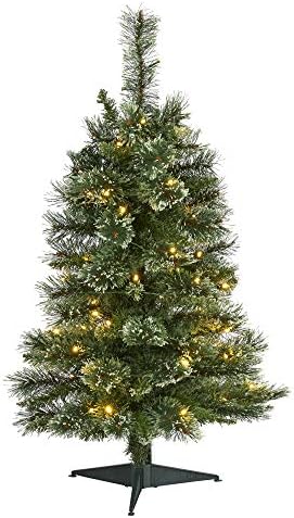 Nearly Natural 3ft. Wisconsin Slim Snow Tip Pine Artificial Christmas Tree with 50 Clear LED Lights