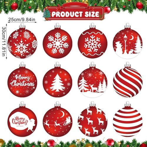 12 Pcs Christmas Garage Door Decorations Magnets Merry Xmas Ball Garage Door Magnet Stickers Christmas Ball Refrigerator Magnets Decals for Garage Door Car Refrigerator Indoor Outdoor Home Decor