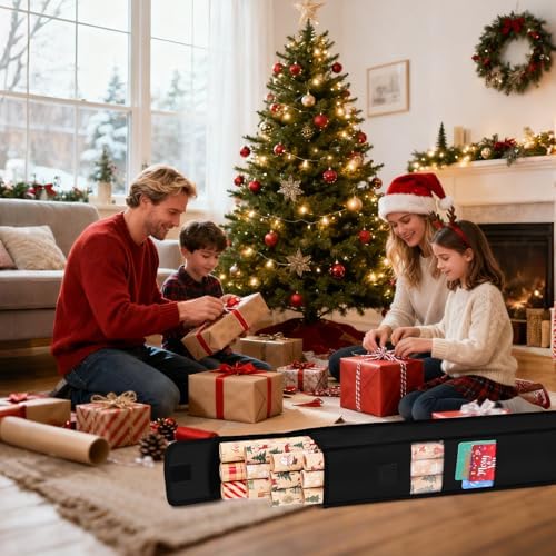 Wrapping Paper Storage Bag 31 Inch Christmas Gift Wrapping Paper Organizer Storage Containers Clear Window Gift Wrap Holder with Pocket and Handle for 9 Standard Rolls Holiday Crafts