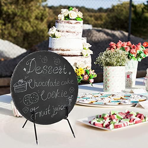 11 x 11 In 4 Pack Slate Cheese Boards, Round Black Stone Plates Charcuterie Boards Serving Tray Slate Platter for Halloween Christmas, Party, Gifts