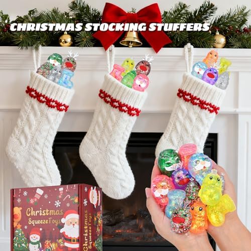 15 Pack Christmas Stress Ball Fidget Toys, Slow Rising Squishy Toys Glitter Squeeze Balls Stress Relief for Kids Girls Boys Christmas Party Favors Stocking Stuffers Fillers Gifts
