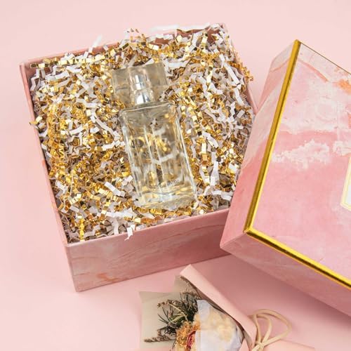 Caleihd 4.5oz Crinkle Cut Paper Shredded Filler Paper for Gift Baskets Gift Box Confetti Paper Shreds Decoration Stuffing for Birthday, Weddings, Anniversaries, Christmas Wrapping White&Gold