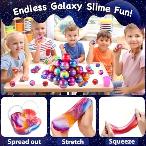 12Pcs Galaxy Slime Balls Kit, Kids Slime Party Favors - Stretchy, Non-Sticky, Mess-Free, Stress Relief for Girls Boys - Christmas Easter Birthday Goodie Bag Stuffer Classroom Prizes