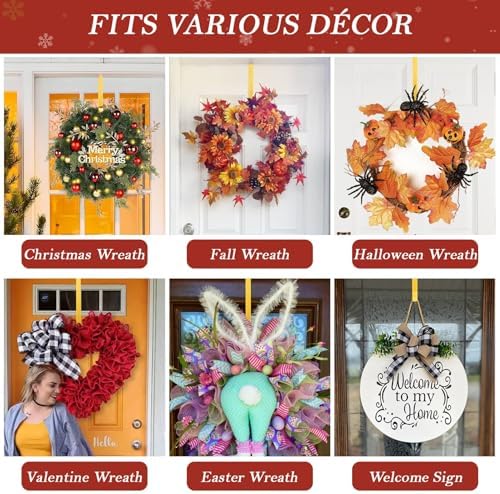 12" Metal Wreath Hanger for Front Door Non-Scratch, Damage-Free Wreath Hanger Heavy Duty, Over-the-Door Hooks for Hanging Welcome Sign, Wreath Holder for Easter, Halloween, Fall, Christmas Decorations