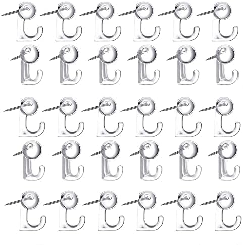 100Pcs Push Pin Hooks, Clear Plastic Thumb Tacks Hook, Heads Pin Tacks, Decorative Wall Thumb Tacks for Cork Board, Bulletin Board, Photo Wall, Map, Calendar, Christmas Decorations