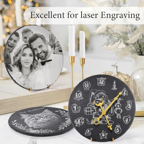 11 x 11 In 4 Pack Slate Cheese Boards, Round Black Stone Plates Charcuterie Boards Serving Tray Slate Platter for Halloween Christmas, Party, Gifts