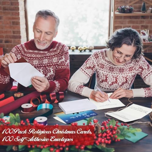 Zhanmai 100 Pack Religious Christmas Cards with Bible Verses, Christian Nativity Cards with Envelopes, Stickers for Christmas Gifts (Classic Style)