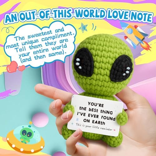 Unique Crochet Alien Decor Gift for Boyfriend, Girlfriend, Anniversary, Valentine's Day, Birthday, Christmas Funny Romantic Gifts for Him Her to My Love Presents