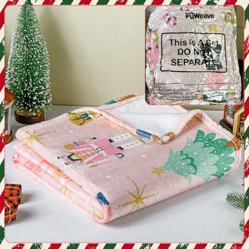 50 x 60 Inches Pink Nutcracker Christmas Throw Blanket Cute Soft Warm Lightweight Christmas Blanket for Sofa Bed Gift Decor