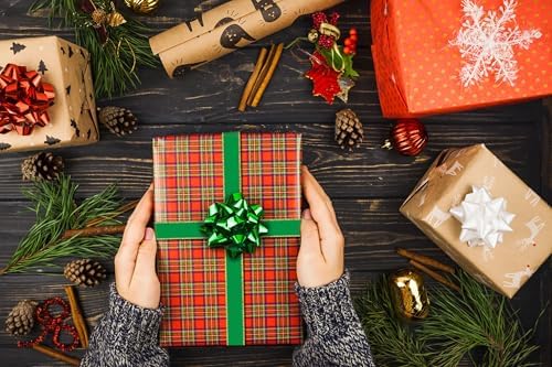 YKW Christmas Ribbon Set - 8 Festive Patterns, 24 Yards Total - 3/8" Wide Holiday Ribbon for Gift Wrapping, Tree Decorations, Crafts -Threaded Ribbon for Xmas Decor, DIY Projects