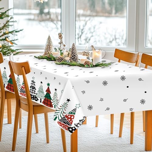 3 Pack Christmas Tablecloth, Disposable Plastic Xmas Table Cover 54 x 108 Inch Rectangular, Buffalo Plaid Table Cloth, Party Supplies for Holiday