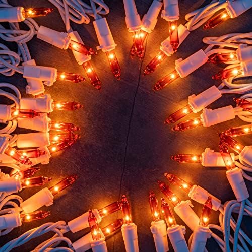 YULETIME 200 Orange Christmas Lights, Pack of 2 Sets 33 Feet 100 Count UL Certified Incandescent String Lights (Orange - White Wire)