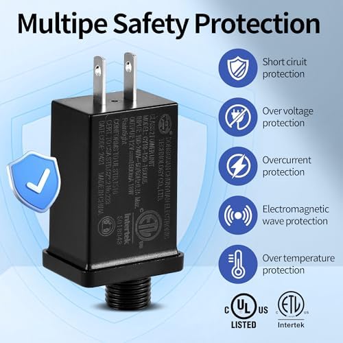 2 Pack 12V DC 1.5A Yard Inflatable Adapters Replacement, Class 2 Power Supply Adaptor with 9.8ft Extension Cables, 12W Transformer US Plug for LED Lights Halloween Christmas Thanksgiving Inflatables