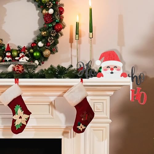 2 Pcs Christmas Door Topper Funny Santa Claus Antlers Door Frame Corner Sign Decor Home Wooden Christmas Cabinet Knob Covers Party Ornament Props Gift for Wall Window DIY