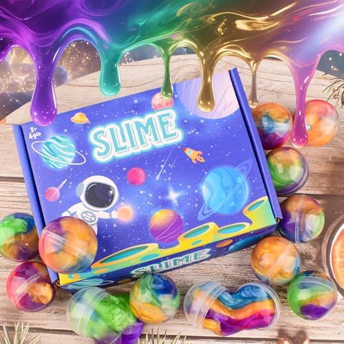 12 Pack Galaxy Slime Balls – Slime Party Favors, Non-Sticky, Soft Slime Kit for Classroom Prizes, Christmas Stocking Stuffers, Goodie Bag Stuffers,Easter Basket Stuffers for Kids Boys Girls