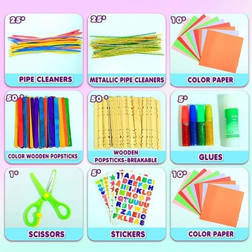 YITOHOP Arts Craft Supplies for Kids, 1000+ PCS Toddler DIY Craft Art Supply Set Include Pipe Cleaners, Pom Poms, Storage Box, 2025 Christmas Holiday Gift for 4-12 Years Old Boys and Girls