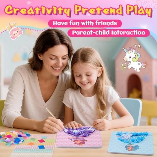 CrispPlay Princess Unicorn Girl Toys, Crafts for Kids Ages 4-8 8-12, 9pcs Poke Art Craft Kits for 4 5 6 7 8 9 Year Old Girls Birthday Christmas Gifts, Pretty Princess Game, Mess Free, Funny