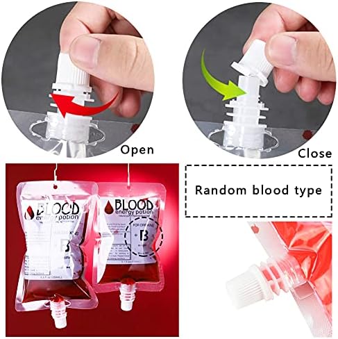 20 Pack Blood Bags for Drinks, 8.5oz Anti-Leak With Cap, Reusable Food Grade, Decoration Cups for Halloween and Christmas