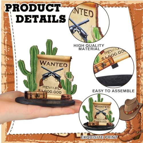 12 Pcs Western Centerpieces Wild West Party Decorations 3.94 Inches Christmas Western Wooden Centerpieces for Tables for Party Decorations Birthday Baby Shower(Brown,Cowboy)